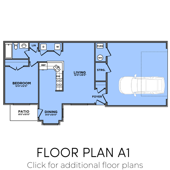 Floor plan for 1 bed, 1 bath, 1030 sqft